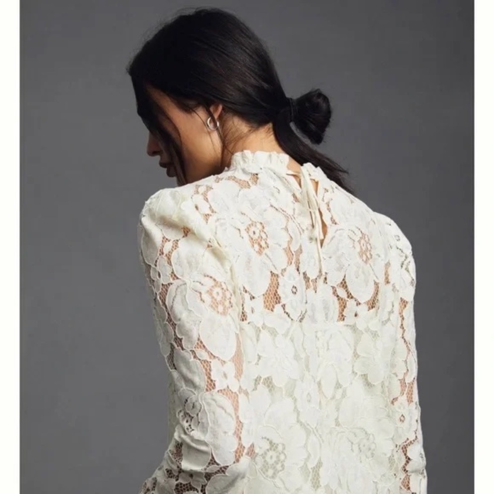 Mare Mare x Anthropologie Sheer Lace Ruffle Neck Blouse Size X Large Cream NWT - Picture 2 of 11